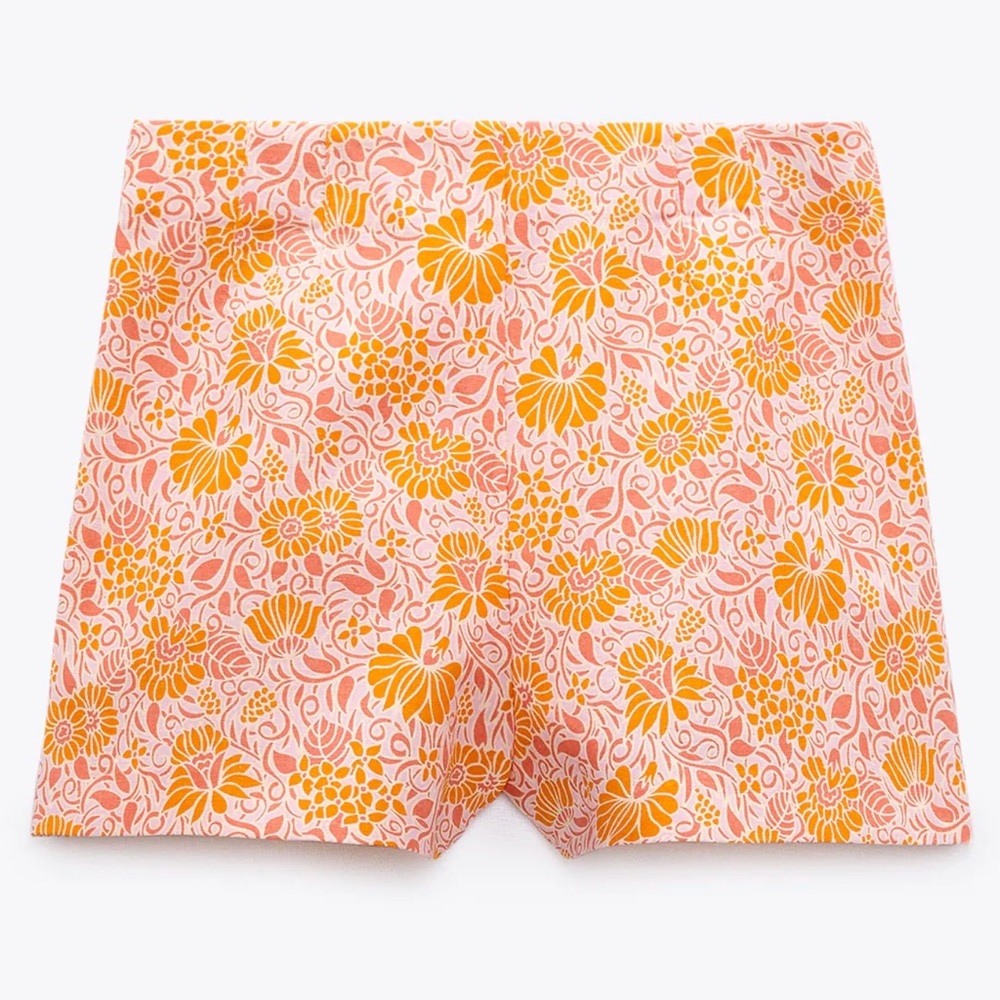 Zara printed linen blend shorts